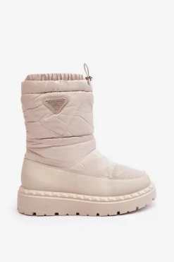 Outlet Boto Śniegowce Damskie Na Grubej Podeszwie Jasnobeżowe Lureta