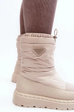 Outlet Boto Śniegowce Damskie Na Grubej Podeszwie Jasnobeżowe Lureta