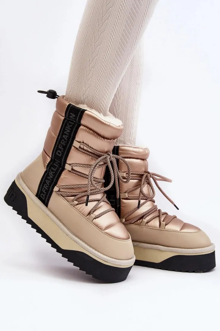 Hot D.Franklin Śniegowce Damskie Na Grubej Podeszwie Wegańskie DFSH371006 Beżowe Beżowy