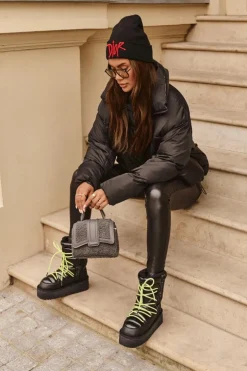 Outlet D.Franklin Śniegowce Damskie Na Grubej Podeszwie Wegańskie DFSH371007 Czarne Czarny