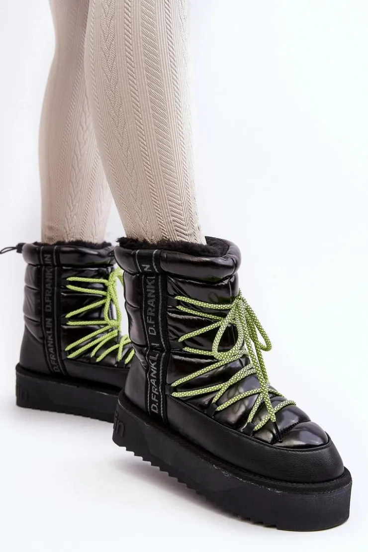 Outlet D.Franklin Śniegowce Damskie Na Grubej Podeszwie Wegańskie DFSH371007 Czarne Czarny