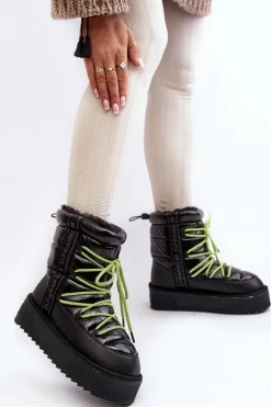 Outlet D.Franklin Śniegowce Damskie Na Grubej Podeszwie Wegańskie DFSH371007 Czarne Czarny