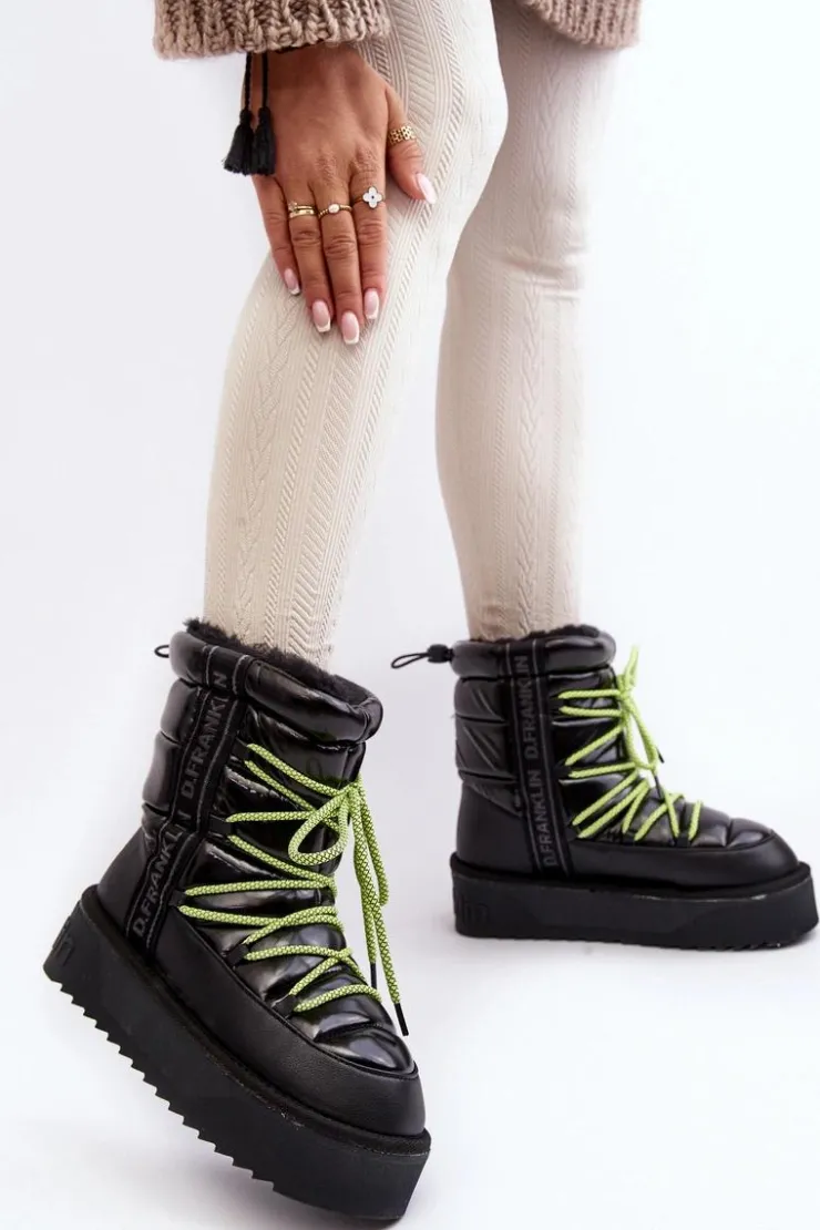 Outlet D.Franklin Śniegowce Damskie Na Grubej Podeszwie Wegańskie DFSH371007 Czarne Czarny