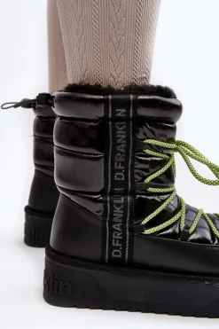 Outlet D.Franklin Śniegowce Damskie Na Grubej Podeszwie Wegańskie DFSH371007 Czarne Czarny