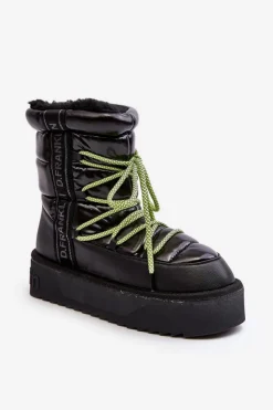 Outlet D.Franklin Śniegowce Damskie Na Grubej Podeszwie Wegańskie DFSH371007 Czarne Czarny