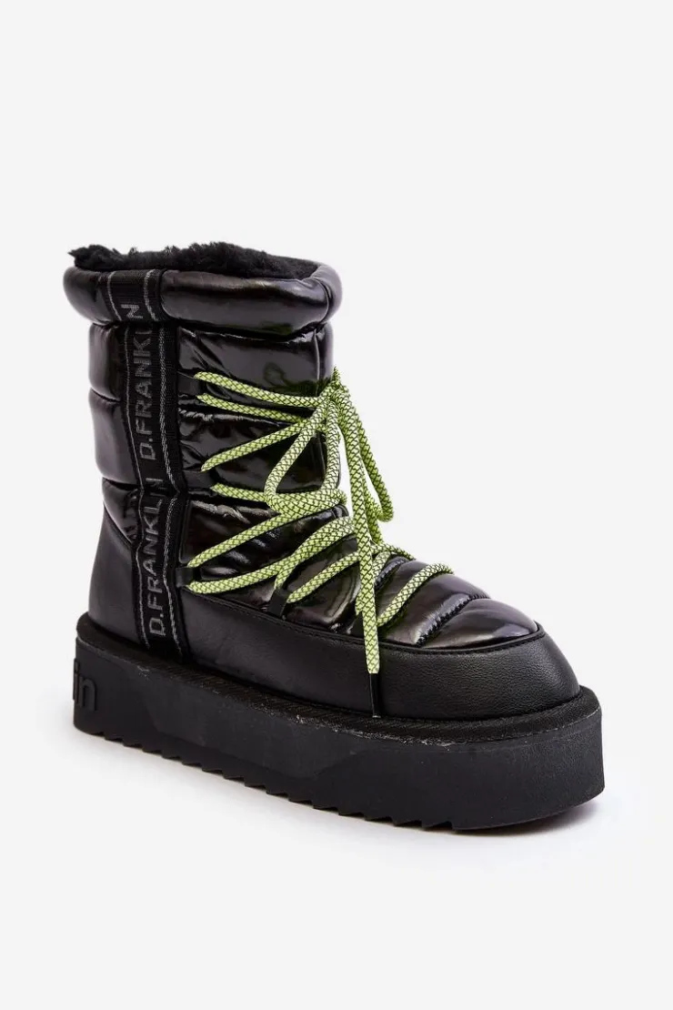 Outlet D.Franklin Śniegowce Damskie Na Grubej Podeszwie Wegańskie DFSH371007 Czarne Czarny