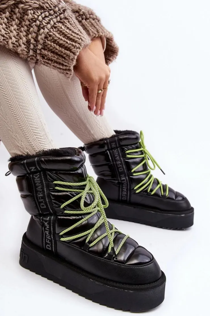 Outlet D.Franklin Śniegowce Damskie Na Grubej Podeszwie Wegańskie DFSH371007 Czarne Czarny