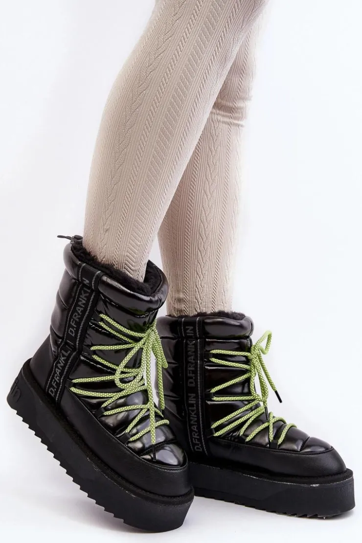 Outlet D.Franklin Śniegowce Damskie Na Grubej Podeszwie Wegańskie DFSH371007 Czarne Czarny