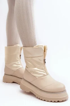 Damskie GOE Śniegowce Damskie Na Grubej Podeszwie Z Suwakiem MM2N4079 Beżowe