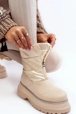 Damskie GOE Śniegowce Damskie Na Grubej Podeszwie Z Suwakiem MM2N4079 Beżowe