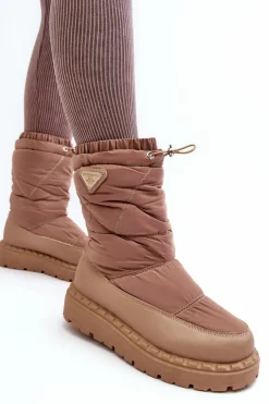 Boto Śniegowce Damskie*Śniegowce Damskie Na Grubej Podeszwie Ciemnobeżowe Lureta Beżowy