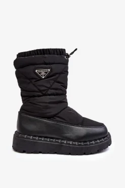 Damskie Boto Śniegowce Damskie Na Grubej Podeszwie Czarne Lureta