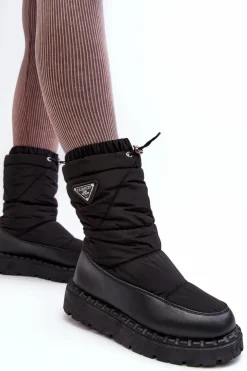 Damskie Boto Śniegowce Damskie Na Grubej Podeszwie Czarne Lureta