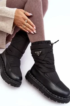 Damskie Boto Śniegowce Damskie Na Grubej Podeszwie Czarne Lureta