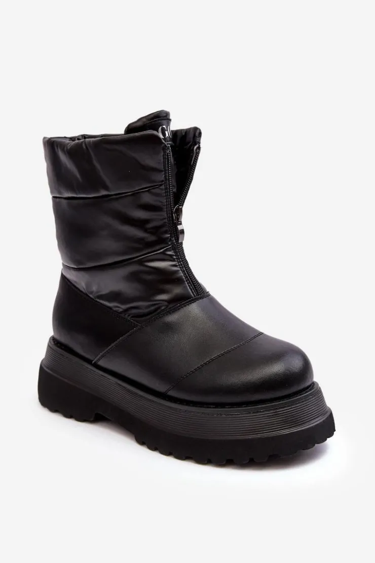 GOE Śniegowce Damskie*Śniegowce Damskie Na Grubej Podeszwie Z Suwakiem MM2N4078 Czarne Czarny