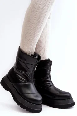 GOE Śniegowce Damskie*Śniegowce Damskie Na Grubej Podeszwie Z Suwakiem MM2N4078 Czarne Czarny