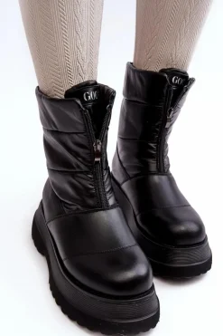 GOE Śniegowce Damskie*Śniegowce Damskie Na Grubej Podeszwie Z Suwakiem MM2N4078 Czarne Czarny