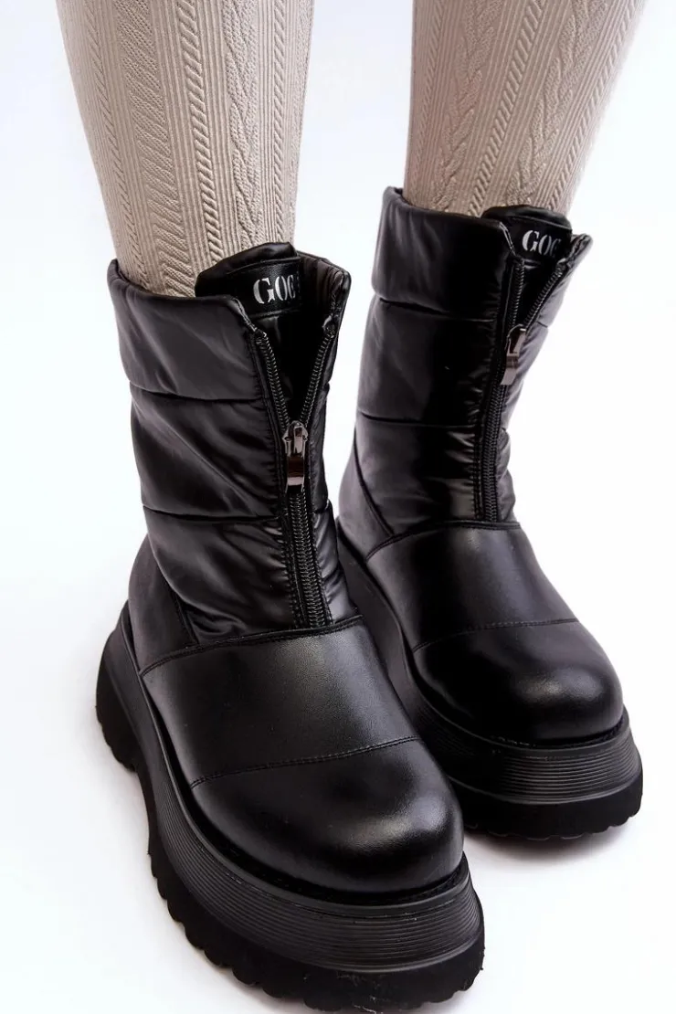 GOE Śniegowce Damskie*Śniegowce Damskie Na Grubej Podeszwie Z Suwakiem MM2N4078 Czarne Czarny