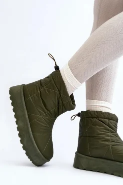 Damskie Boto Śniegowce Damskie Na Masywnej Platformie Zielone Fionia