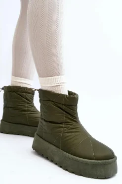 Damskie Boto Śniegowce Damskie Na Masywnej Platformie Zielone Fionia