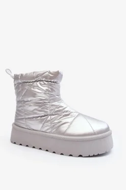 Damskie Boto Śniegowce Damskie Na Masywnej Platformie Srebrne Fionia