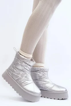 Damskie Boto Śniegowce Damskie Na Masywnej Platformie Srebrne Fionia