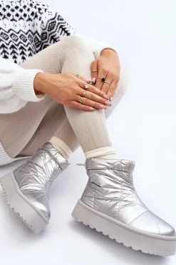 Damskie Boto Śniegowce Damskie Na Masywnej Platformie Srebrne Fionia