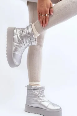 Damskie Boto Śniegowce Damskie Na Masywnej Platformie Srebrne Fionia