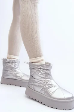 Damskie Boto Śniegowce Damskie Na Masywnej Platformie Srebrne Fionia