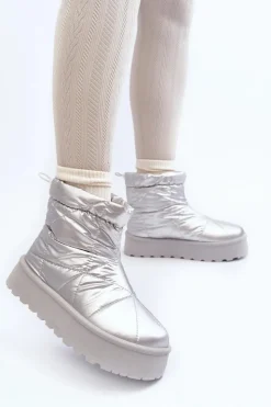 Damskie Boto Śniegowce Damskie Na Masywnej Platformie Srebrne Fionia