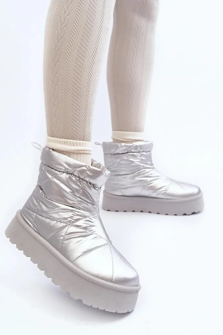 Damskie Boto Śniegowce Damskie Na Masywnej Platformie Srebrne Fionia
