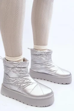Damskie Boto Śniegowce Damskie Na Masywnej Platformie Srebrne Fionia