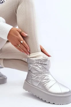 Damskie Boto Śniegowce Damskie Na Masywnej Platformie Srebrne Fionia