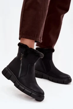 Online Evento Śniegowce Damskie Na Platformie Z Futerkiem Czarne Briselle Czarny