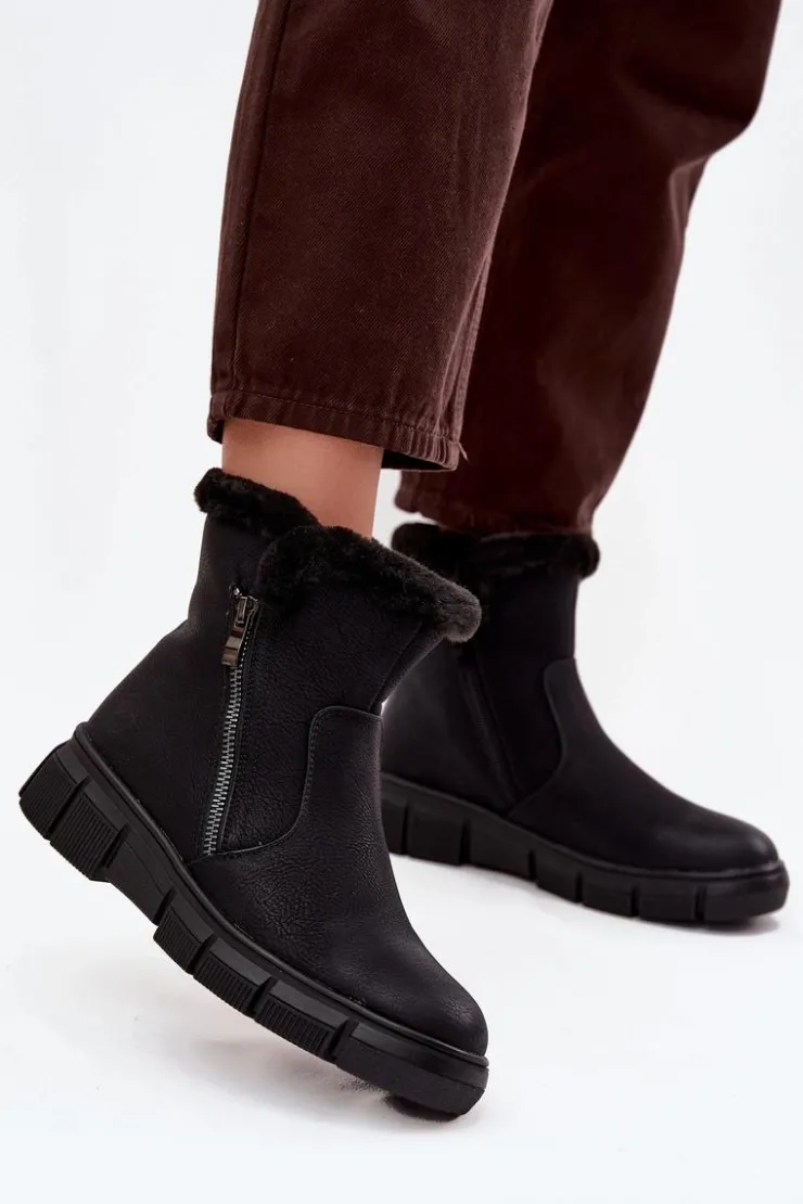 Online Evento Śniegowce Damskie Na Platformie Z Futerkiem Czarne Briselle Czarny