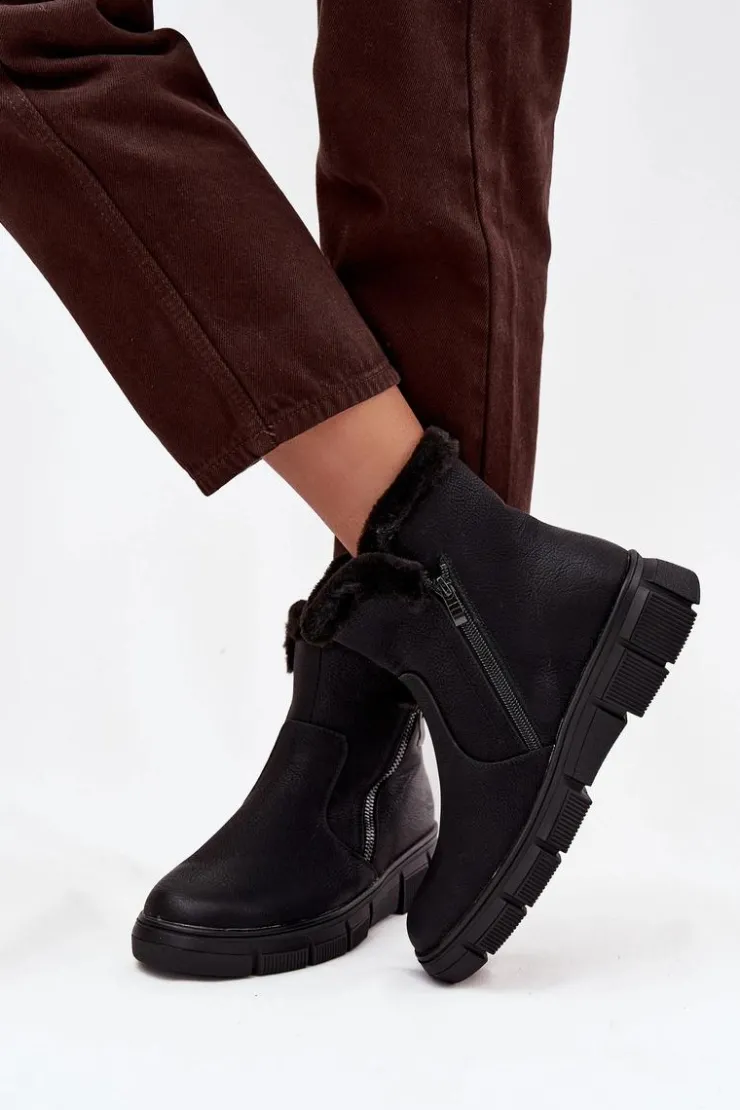 Online Evento Śniegowce Damskie Na Platformie Z Futerkiem Czarne Briselle Czarny