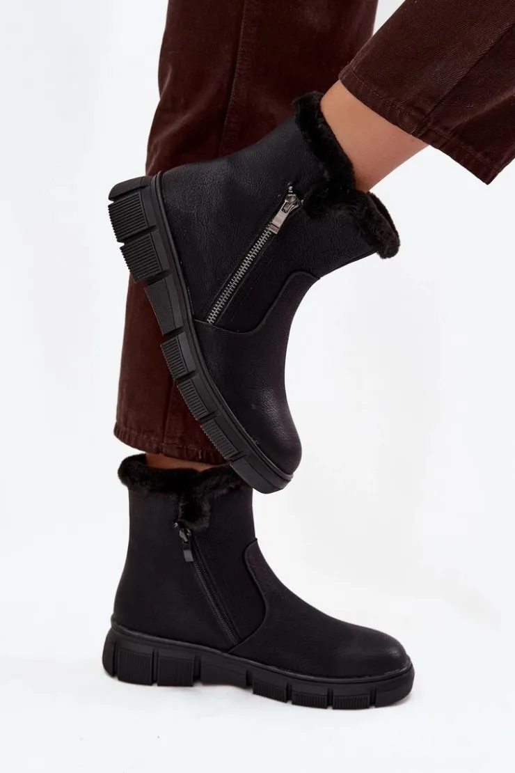 Online Evento Śniegowce Damskie Na Platformie Z Futerkiem Czarne Briselle Czarny