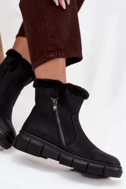 Online Evento Śniegowce Damskie Na Platformie Z Futerkiem Czarne Briselle Czarny