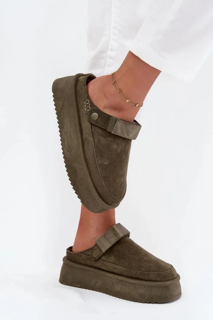 Clearance Boto Śniegowce Damskie Na Platformie Z Rzepem Ciemnozielone Jorielle Zielony