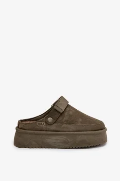 Clearance Boto Śniegowce Damskie Na Platformie Z Rzepem Ciemnozielone Jorielle Zielony