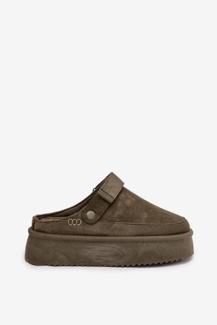 Clearance Boto Śniegowce Damskie Na Platformie Z Rzepem Ciemnozielone Jorielle Zielony