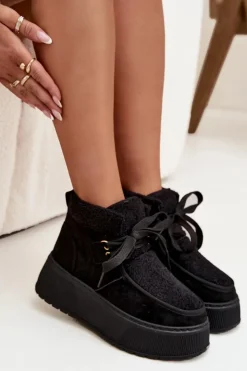 Damskie Boto Śniegowce Damskie Na Platformie Z Futerkiem Czarne Florivelle