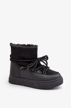 Boto Śniegowce Damskie*Śniegowce Damskie Na Platformie Ocieplane Futerkiem Czarne Aziara Czarny