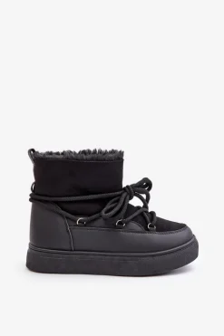 Boto Śniegowce Damskie*Śniegowce Damskie Na Platformie Ocieplane Futerkiem Czarne Aziara Czarny