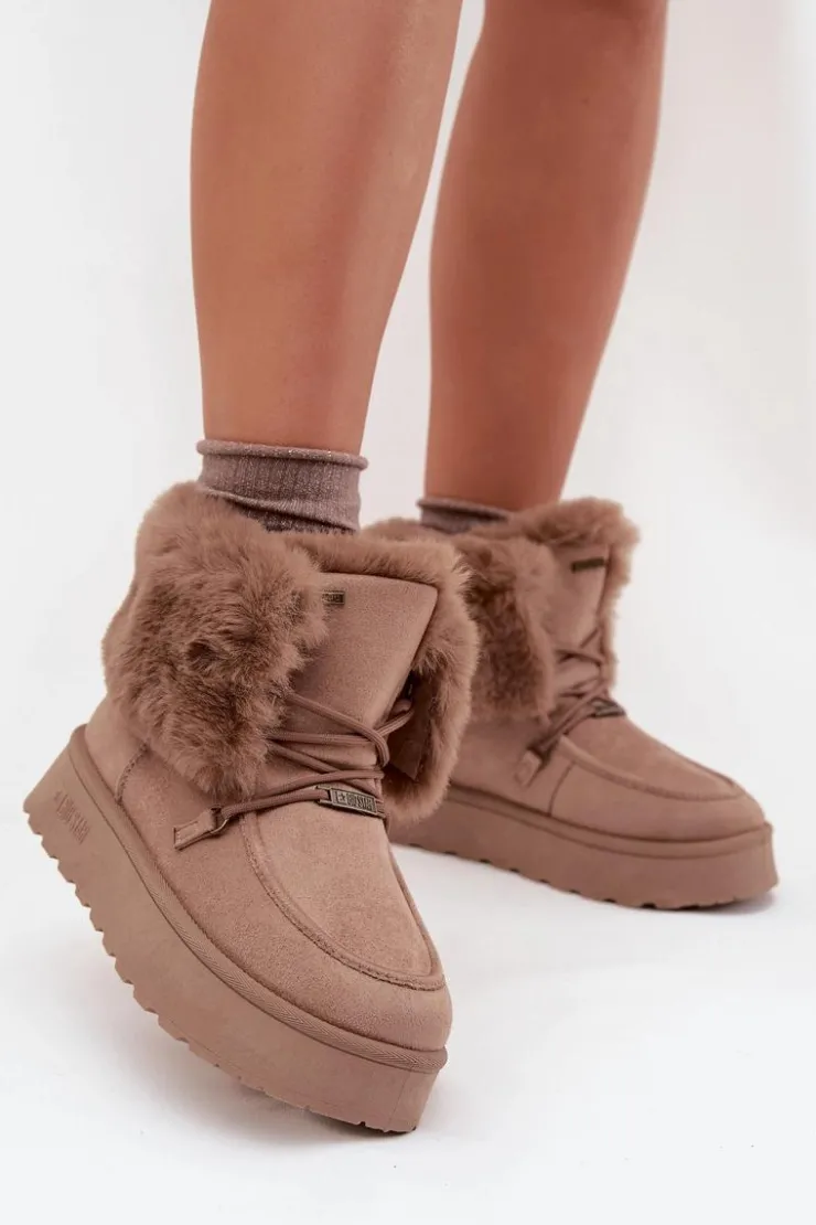 Damskie Big Star Shoes Śniegowce Damskie Na Platformie Z Futerkiem I Wiązaniem Big Star SS274114 Beżowe