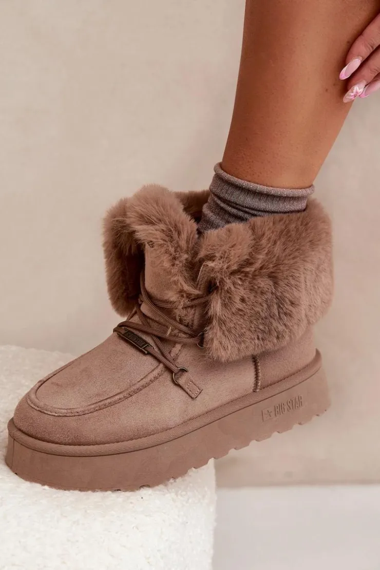 Damskie Big Star Shoes Śniegowce Damskie Na Platformie Z Futerkiem I Wiązaniem Big Star SS274114 Beżowe