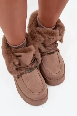 Damskie Big Star Shoes Śniegowce Damskie Na Platformie Z Futerkiem I Wiązaniem Big Star SS274114 Beżowe