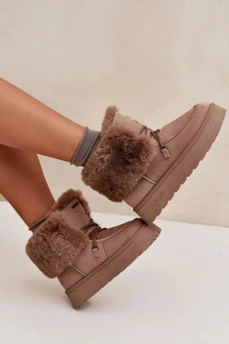 Damskie Big Star Shoes Śniegowce Damskie Na Platformie Z Futerkiem I Wiązaniem Big Star SS274114 Beżowe