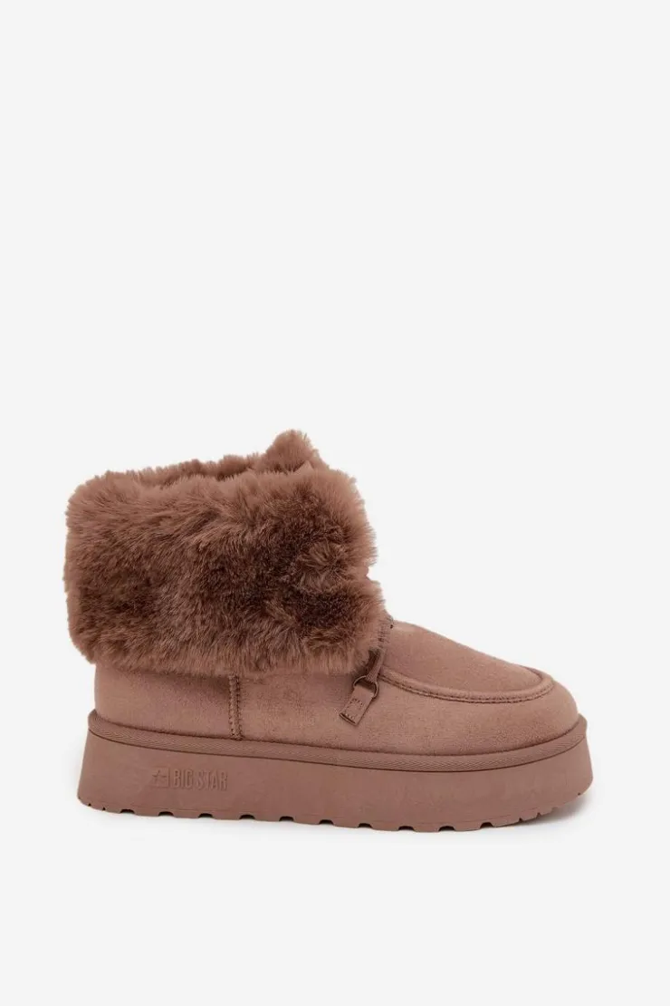 Damskie Big Star Shoes Śniegowce Damskie Na Platformie Z Futerkiem I Wiązaniem Big Star SS274114 Beżowe