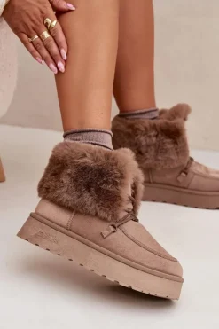 Damskie Big Star Shoes Śniegowce Damskie Na Platformie Z Futerkiem I Wiązaniem Big Star SS274114 Beżowe
